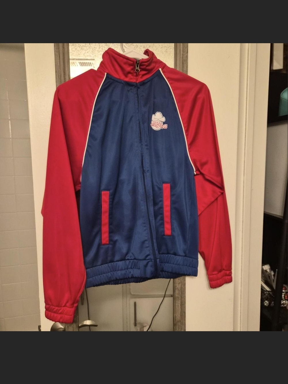 Women's Texas Rangers Glitter Red And Blue Zip Up Jacket